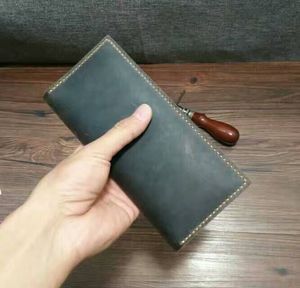 Wholesale personalize purse for sale - Group buy Leather Business Long Wallet Slim Design Personalized Leather Business Men s Purse Handmade Crazy Horse Wallet You Can Print Your Name