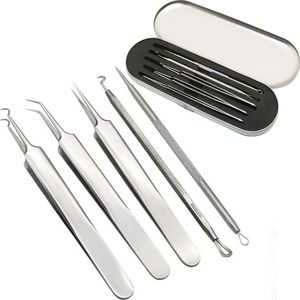 5PCS Blackhead Blemish Acne Pimple Extractor Remover Tool Set Face Skin Care tweezer Stainless Steel Needle Kit