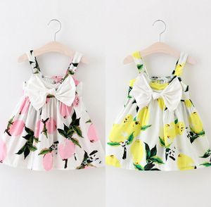 Wholesale- Toddler Infant Kids Baby Girls Summer Floral Lemon Bownot Dress Princess Party Wedding Tutu Dresses