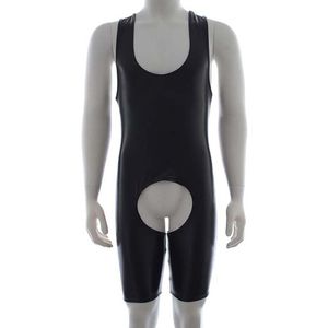 Black Open Crotch Leotard Men Catsuit Sexy Sleeveless Bodysuit One Piece Teddies Male Night Party Lingerie Clubwear