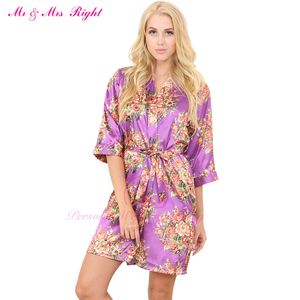 Wholesale- Mr Mrs Right Satin Floral Wedding Robe Sexy Bridal Nightgown Bride Kimono Bridesmaid Pajamas Party Gift Silk Bathrobe Sd1