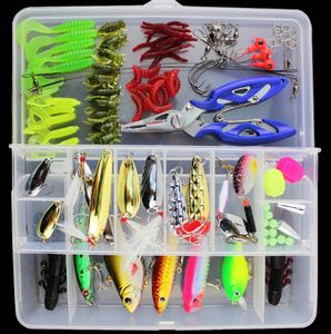 101pcs Fishing Lure Box Set Including Plastic Soft Frog Spoon Hard Lures Popper Crank Rattling Trout Bass Salmon out226
