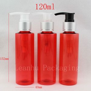 Partihandel 120ml x 40 röd tom lotion pump kosmetisk flaska, färgad schampo plastbehållare flaskor dispenser flytande tvål