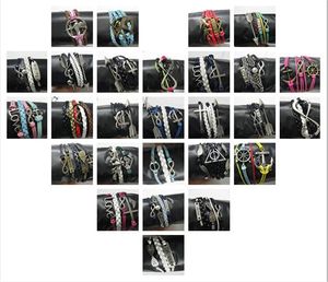 Random mix styles Mixed order 20pcs Leather Bracelet Infinity Cross Anchor Love Heart Owl Believe Pearl Charm Couple Bracelet