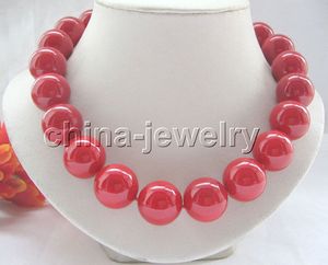 18" 20mm red coral color south sea shell pearl necklace-gold plated clasp