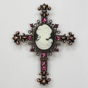 Wholesale cameo pins for sale - Group buy Cameo Cross Rhinestone Pin brooches Pendant C101912