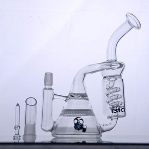 Unique Glass Bong Clear Double Fliter Freezable Bong and Coil Bong Skull Water Pipes Beaker Bongs Perc with Dome and Nail Free Shipping