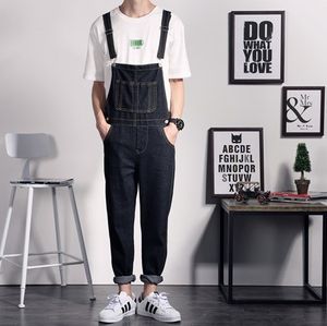 Atacado-New Mens Negro Denim Macacões Homens Denim Calças Suspensórios Calça Jeans Masculino Masculino Jumpsuit Salopette