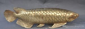 17"Lucky Chinese Feng Shui Brass Fish Barracuda Animal wealth Statue Sculpture