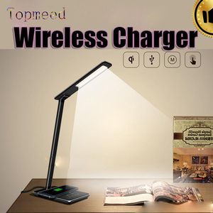 Iphone 8 Wireless Charger Pad Desk Top LED Lamp Touch Dimmer مع الشحن اللاسلكي و USB 2.0 Charge 4 Color Light Foldable