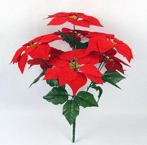 Дешевые поддельные искусственный Красный пуансеттия цветок шелковый бархат пуансеттия букет цветов для дома партии рождественские украшения