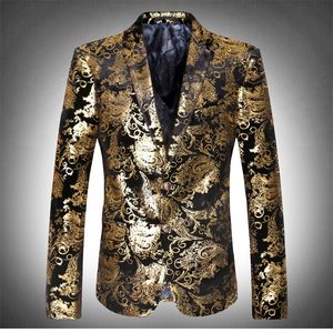 Altın Siyah Baskı Ceketler Blazers Balo Moda erkek Ceket Erkek Smokin Kostüm Şarkıcı Dansçı Yıldız Gece Kulübü Gösterisi Düğün Damat Ceket