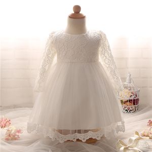 Newborn Baptism Dress For Baby Girl White First Birthday Party Wear Cute Lace Long Sleeve Christening Gown Tutu Infant Clothing