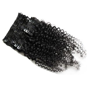 Dziewiczy gruby klips w przedłużeniu włosów 100g 120g 8 sztuk Natural Black Afro Kinky Curly Clip