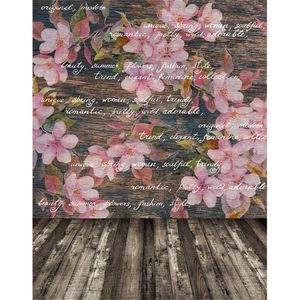 Digital Printed Pink Flowers Wall Backdrop Wedding Vintage Wood Flooring Foto Background Vinyl Photography Backdrops 5x7ft