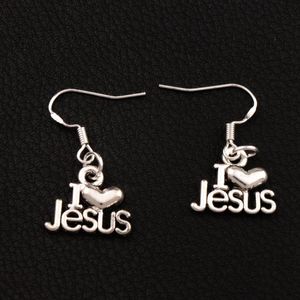 Eu amo Jesus coração Dangle Brincos Chandelier 925 Gancho de orelha de peixe de prata 30Pairs / lote E385 15.7x30mm