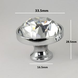 33mm botões moda moderna prata cromo gaveta tv knob puxa de vidro de cristal de cozinha estante de vinho alças de vinho