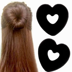 Fasce per capelli per capelli neri, ciambella, chignon, a forma di cuore, in spugna magica, per acconciatura da principessa