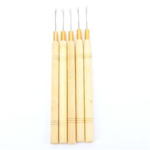 5pcs lot Wooden Handle Pulling Needle Micro Rings Loop Hair Extension Hair Tools For Human Hair Wigs