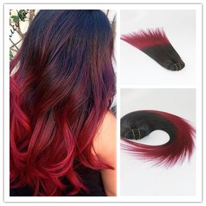 Ombre Color 1B / czerwony Wysokiej Jakości Dziewiczy Włosy Proste Ludzkie Włosy Klips W HairExtensions 100g na pakiet