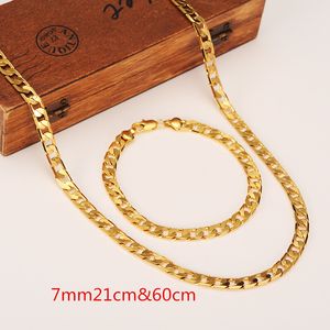 Classic Cuban Link Chain Necklace Bracelet Set Fine 18K Real Solid Gold Filled Fashion Men Women's Jewelry Accessories Perfect Gift Wholesal