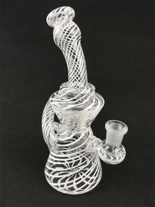 Transparent white stripe recycler, carta glass hookah, oil drill pipe, 14MM joint, factory outlet