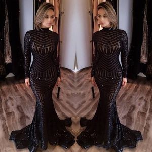 Bling Black Sequined Evening Dresses 2017 Michael Costel Long Sleeves Mermaid Prom Dresses Sequins Red Carpet Celebruty Dresses Cheap