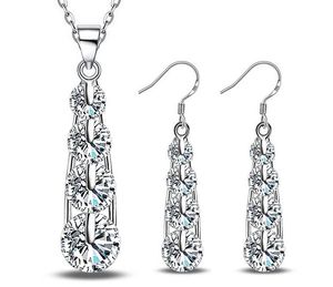 2017 New fashion Woman / girl / Madam platings Rotational zircon drop crystal earrings Necklace Luxurious wedding Jewelry Set