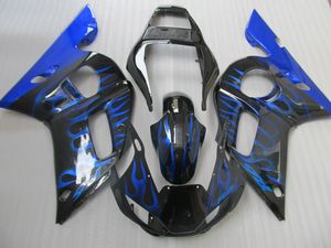 Kit carena in plastica ABS per Yamaha YZF R6 98 99 00 01 02 set carene nere fiamme blu YZFR6 1998-2002 OT20