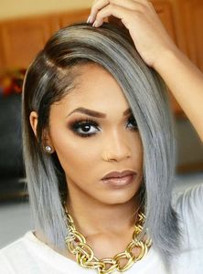 Synthetic Wigs for Black Women Short Bob Wigs Grey Wig Dark Roots Natural Cheap Hair Wig Lace Front Wigs Female Hair Sale