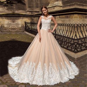 Vintage Lace Champagne Bröllopsklänning med färgapplikationer Lace Golvlängd Tulle Online Shop Bridal Gowns Vestido de Noiva