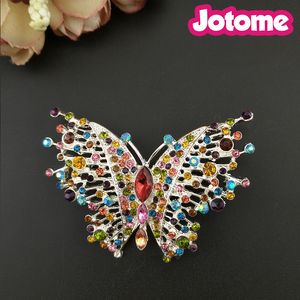 50pcs/lot 60mmゴールドトーンbutterfly buthrooches for womrnパーティーフォーマルドレスカラフルなラインストーンピンブローチ