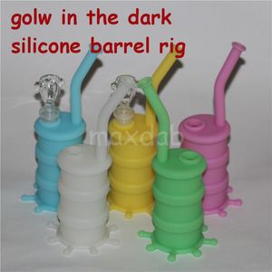 wholesale glow in the dark hookah silicone oil drum rigs mini silicone rigs bongs glass water pipe dhl free