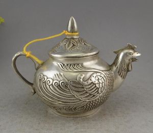 Chine de Collection de Vieux Cuivre Argent Plaqué Main Mari Poulet Théière