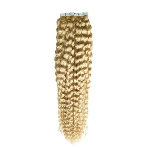 Användning av mänskligt hår 613 Bleach Blond Double Dracked Tape In Human Hair Extensions 40 st 100g Deep Curly Skin Weft Tape Hair Extensions