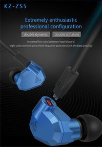 KZ ZS5 Double Hybrid Daynamic and Balanced Armature Sport Earphone Four Driver In Ear Headset Noise Isolating HiFi Music Earbuds