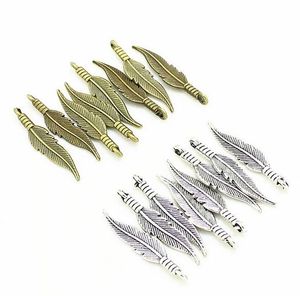 2 Color 200pcs metal mini Feather Charms Antique silver bronze for Jewelry Making DIY Vintage Handmade Feathers pendant charms 6*32mm