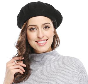 20pcs Winter Women Solid Color French Wool Blended Beret Autumn Flat Cap Beanie for Lady Free shipping