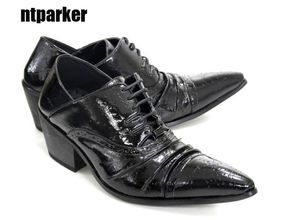6,5 cm High Heels Männer Schuhe Koreanische Flut handgemachte Business Leder Kleid Schuhe Schwarz Party und Hochzeit Zapatos Hombre, große Größen US6-12, EU46