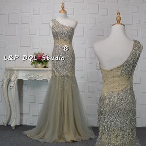 Major Beading Mermaid Evening Dresses One Shoulder Sparkling long Prom Gowns Side Zipper Pageant Dresses Blingbling Rhinestons