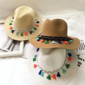 2019 Mode Frauen handgemachte Sommer Quaste Stroh Sonnenhut Strand Outdoor Panama Caps 6 Farben erhältlich