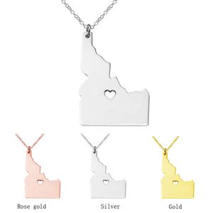 Idaho Map Stainless Steel Pendant Necklace with Love Heart USA State ID Geography Map Necklaces Jewelry for Women and Men