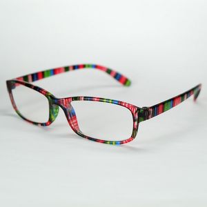 TheCheap confortável leitura óculos simples listra colorida quadro de plástico com lentes de energia Hyperoópia óculos 7 cores misturadas por atacado