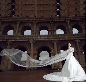 Promotie m bruiloft sluier meter lange bruids topkwaliteit kathedraal sluier ivoor witte kleur kant vrouwen bruiloft accessoires