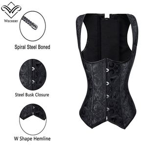 Frauen Brokat Taille Cincher Unterbrust Korsett Weste Gothic Abnehmen Korsetts Stahl Ohne Knochen Steampunk Kleidung Plus Größe S-6XL