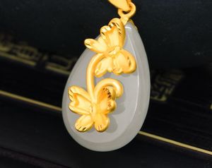 Gold inlaid jade the bubble-shaped lucky pendant Iris necklace pendant