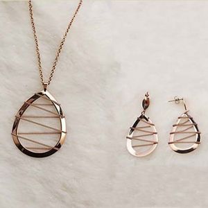 Pink Water Drop Necklace Earrings Jewelry Sets with Chain Punk Style Flash Deal Stud Earrings Individual Designer Rose Gold Color Water Drop