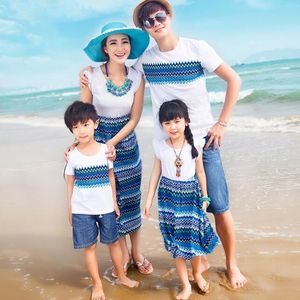 Mutter Tochter passende Kleidung Vater Sohn Familie passende Outfits T-Shirts Baby Mädchen Röcke Paar Kleider Strand Boutique MR009