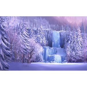 Snow Covered Pine Trees Icefall Forest Photography Backgrounds Frozen Waterfall Winter Scenic Wallpaper Studio Photo Shoot Backdrop