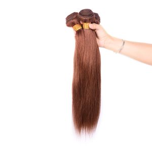 Brasiliansk rak mänskligt hårväv obearbetat remy hårförlängningar Ljusbrun 4# färg 100 g/pc kan färgas utan utsläpp trassel gratis
